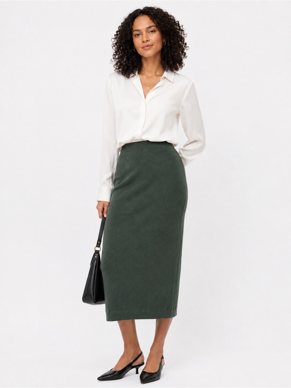 Eileen Fisher 100% Wool crepe Knit Midi Pencil Skirt Italian Yarni Sage Green Sm